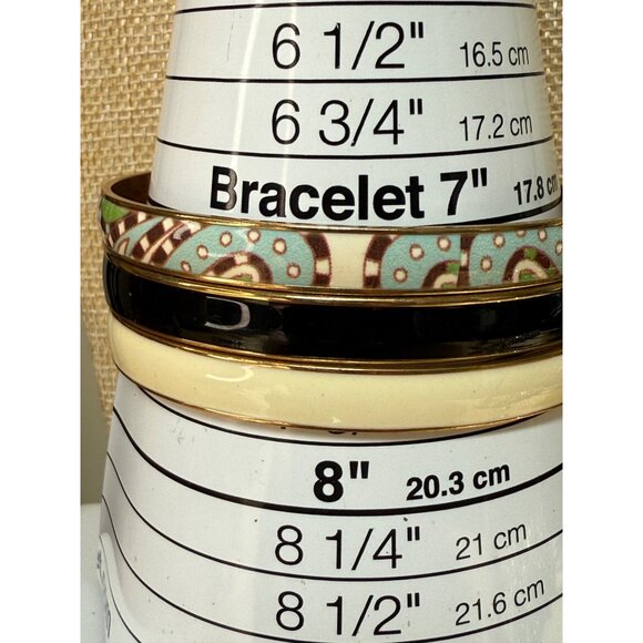 Set Of 3 J.Crew Goldtone Bangles - Enamel Patterned & Solid Colors - 7" Diameter - Picture 2 of 8